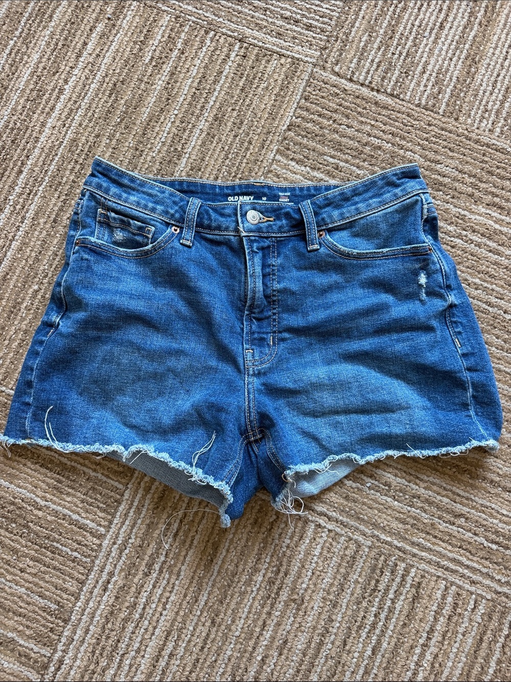 Old Navy Blue High-Rise Curvy Frayed Hem Denim Shorts 10